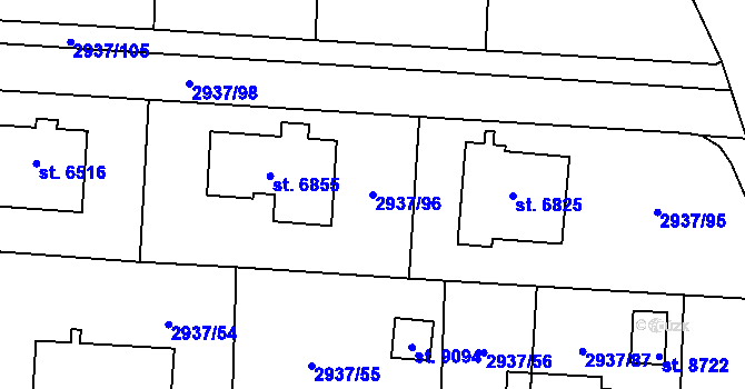 Parcela st. 2937/96 v KÚ Zlín, Katastrální mapa
