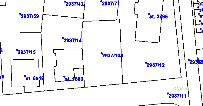 Parcela st. 2937/104 v KÚ Zlín, Katastrální mapa