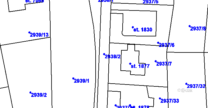 Parcela st. 2938/2 v KÚ Zlín, Katastrální mapa