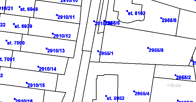 Parcela st. 2955/1 v KÚ Zlín, Katastrální mapa