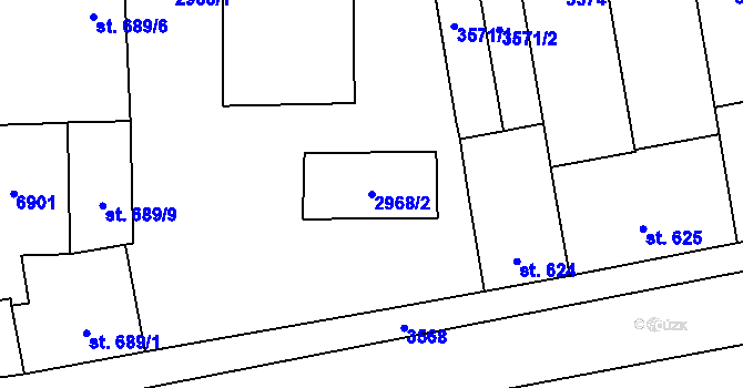 Parcela st. 2968/2 v KÚ Zlín, Katastrální mapa