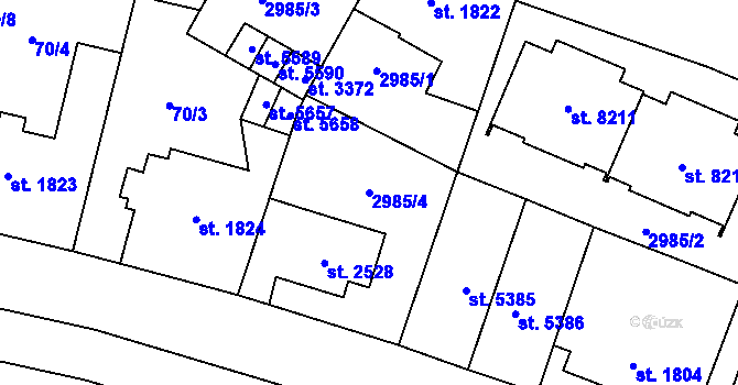 Parcela st. 2985/4 v KÚ Zlín, Katastrální mapa