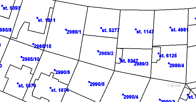 Parcela st. 2989/2 v KÚ Zlín, Katastrální mapa