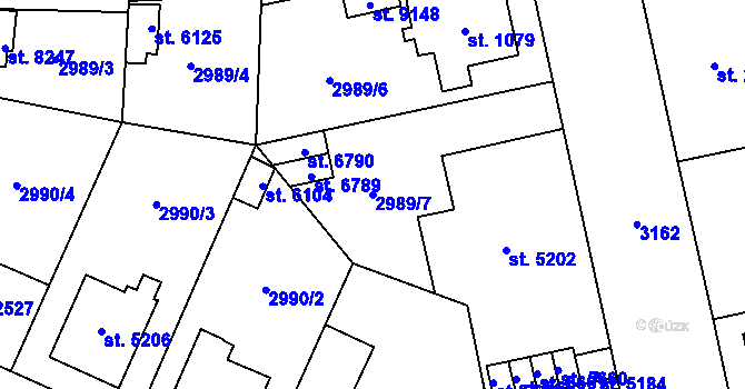 Parcela st. 2989/7 v KÚ Zlín, Katastrální mapa