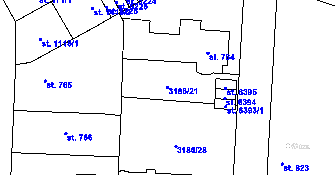 Parcela st. 3186/21 v KÚ Zlín, Katastrální mapa