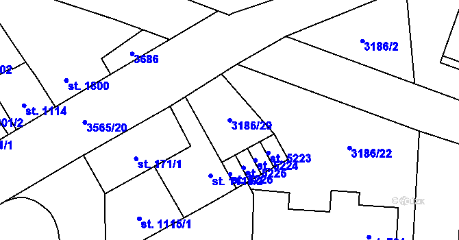 Parcela st. 3186/29 v KÚ Zlín, Katastrální mapa