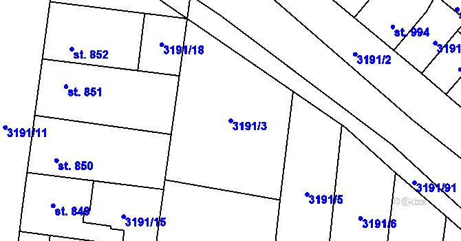 Parcela st. 3191/3 v KÚ Zlín, Katastrální mapa