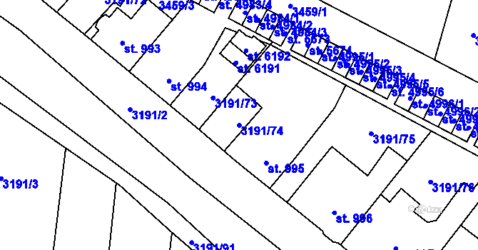 Parcela st. 3191/74 v KÚ Zlín, Katastrální mapa