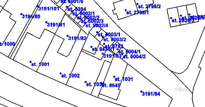 Parcela st. 3191/83 v KÚ Zlín, Katastrální mapa