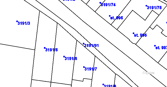 Parcela st. 3191/91 v KÚ Zlín, Katastrální mapa