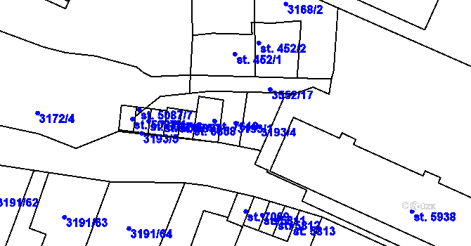 Parcela st. 3193/1 v KÚ Zlín, Katastrální mapa