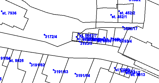 Parcela st. 3193/5 v KÚ Zlín, Katastrální mapa
