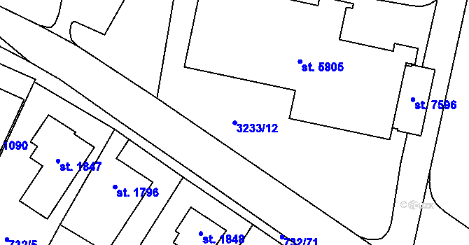 Parcela st. 3233/12 v KÚ Zlín, Katastrální mapa