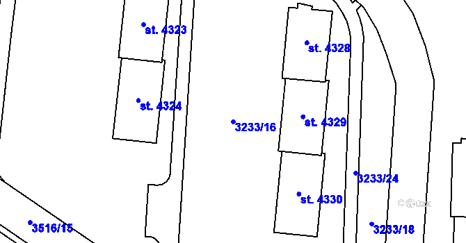 Parcela st. 3233/16 v KÚ Zlín, Katastrální mapa