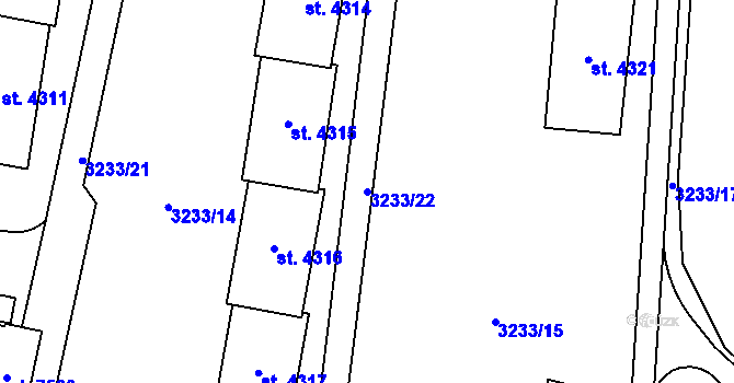 Parcela st. 3233/22 v KÚ Zlín, Katastrální mapa