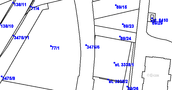 Parcela st. 3475/6 v KÚ Zlín, Katastrální mapa