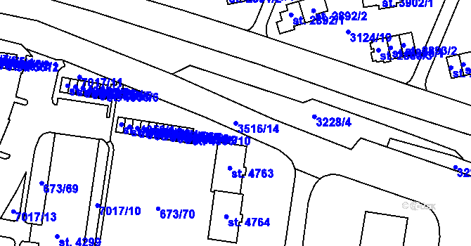 Parcela st. 3516/14 v KÚ Zlín, Katastrální mapa