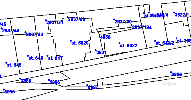 Parcela st. 3621 v KÚ Zlín, Katastrální mapa