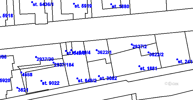 Parcela st. 3622/1 v KÚ Zlín, Katastrální mapa