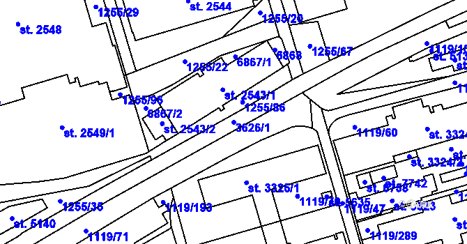 Parcela st. 3626/1 v KÚ Zlín, Katastrální mapa