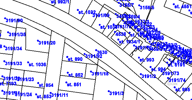 Parcela st. 3630 v KÚ Zlín, Katastrální mapa