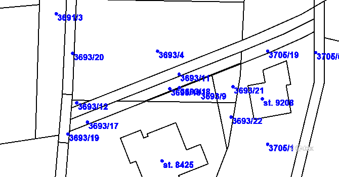 Parcela st. 3693/10 v KÚ Zlín, Katastrální mapa
