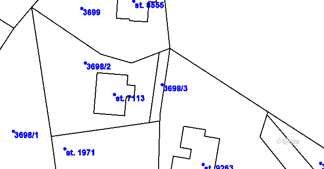 Parcela st. 3698/3 v KÚ Zlín, Katastrální mapa
