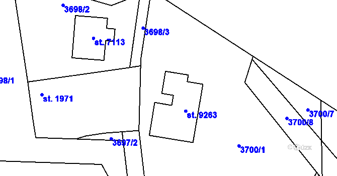 Parcela st. 3700/3 v KÚ Zlín, Katastrální mapa