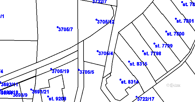 Parcela st. 3705/4 v KÚ Zlín, Katastrální mapa