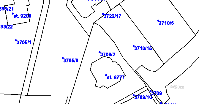 Parcela st. 3708/2 v KÚ Zlín, Katastrální mapa