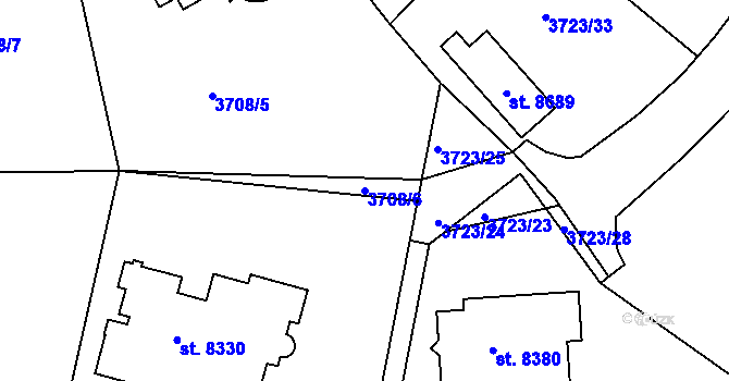 Parcela st. 3708/6 v KÚ Zlín, Katastrální mapa