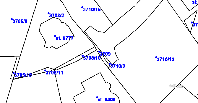Parcela st. 3709 v KÚ Zlín, Katastrální mapa