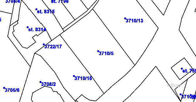 Parcela st. 3710/5 v KÚ Zlín, Katastrální mapa