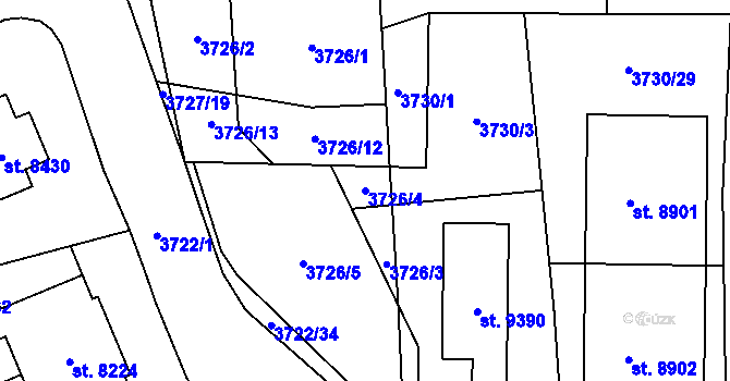 Parcela st. 3726/4 v KÚ Zlín, Katastrální mapa