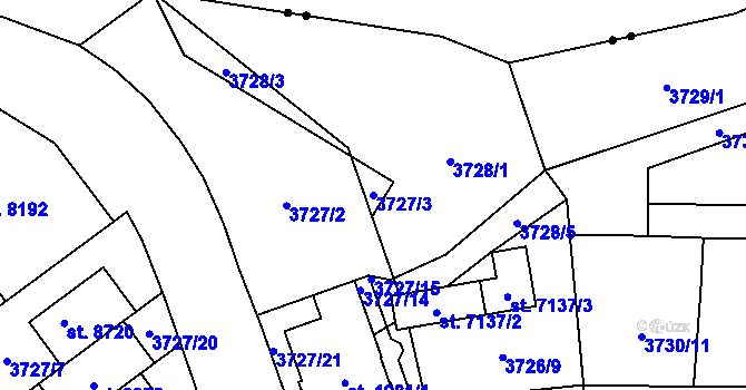 Parcela st. 3727/3 v KÚ Zlín, Katastrální mapa
