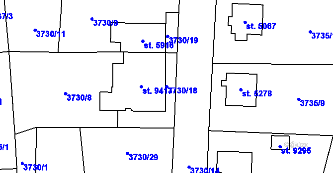 Parcela st. 3730/18 v KÚ Zlín, Katastrální mapa