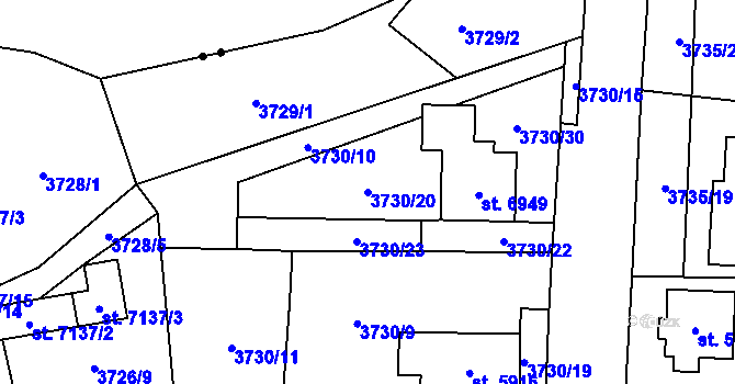 Parcela st. 3730/20 v KÚ Zlín, Katastrální mapa