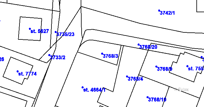 Parcela st. 3768/3 v KÚ Zlín, Katastrální mapa