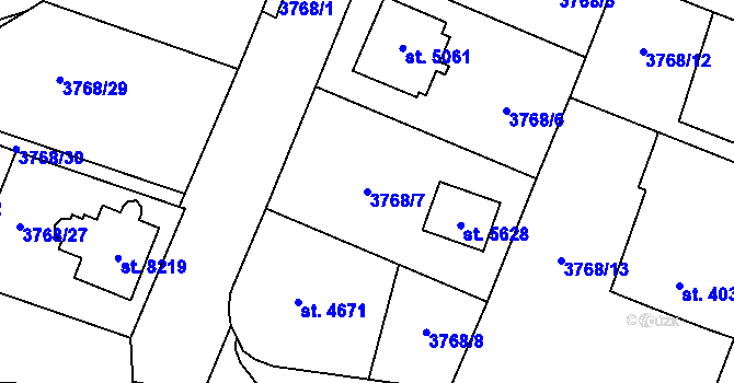 Parcela st. 3768/7 v KÚ Zlín, Katastrální mapa