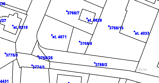 Parcela st. 3768/8 v KÚ Zlín, Katastrální mapa