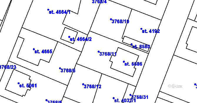 Parcela st. 3768/11 v KÚ Zlín, Katastrální mapa