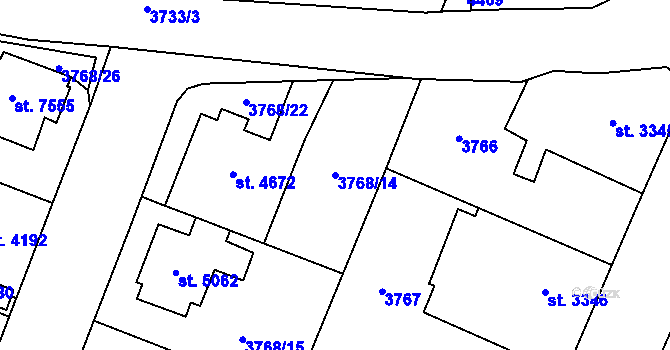 Parcela st. 3768/14 v KÚ Zlín, Katastrální mapa