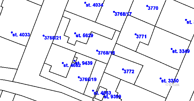 Parcela st. 3768/18 v KÚ Zlín, Katastrální mapa