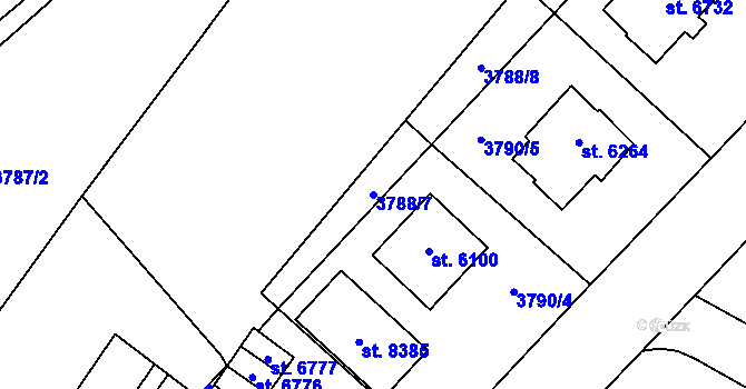 Parcela st. 3788/7 v KÚ Zlín, Katastrální mapa