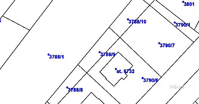 Parcela st. 3788/9 v KÚ Zlín, Katastrální mapa