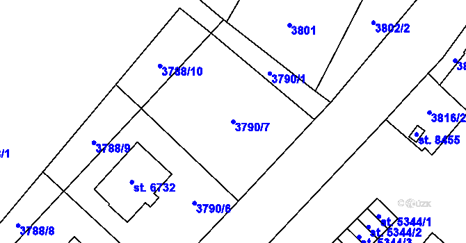 Parcela st. 3790/7 v KÚ Zlín, Katastrální mapa