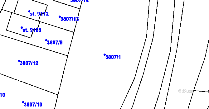 Parcela st. 3807/1 v KÚ Zlín, Katastrální mapa