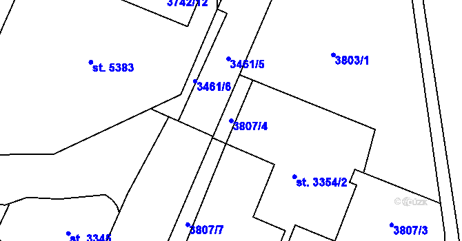 Parcela st. 3807/4 v KÚ Zlín, Katastrální mapa