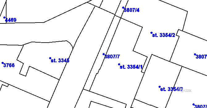 Parcela st. 3807/7 v KÚ Zlín, Katastrální mapa