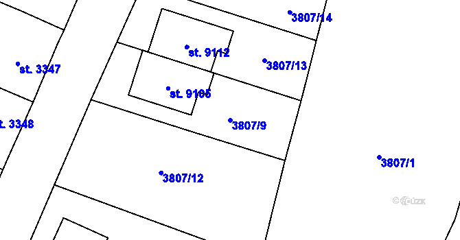Parcela st. 3807/9 v KÚ Zlín, Katastrální mapa
